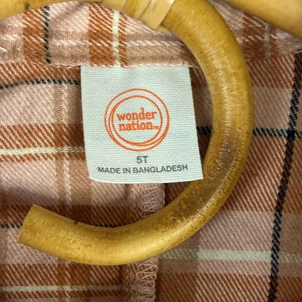 Wonder Nation Girls Plaid Flannel Kids Shirt size 5T